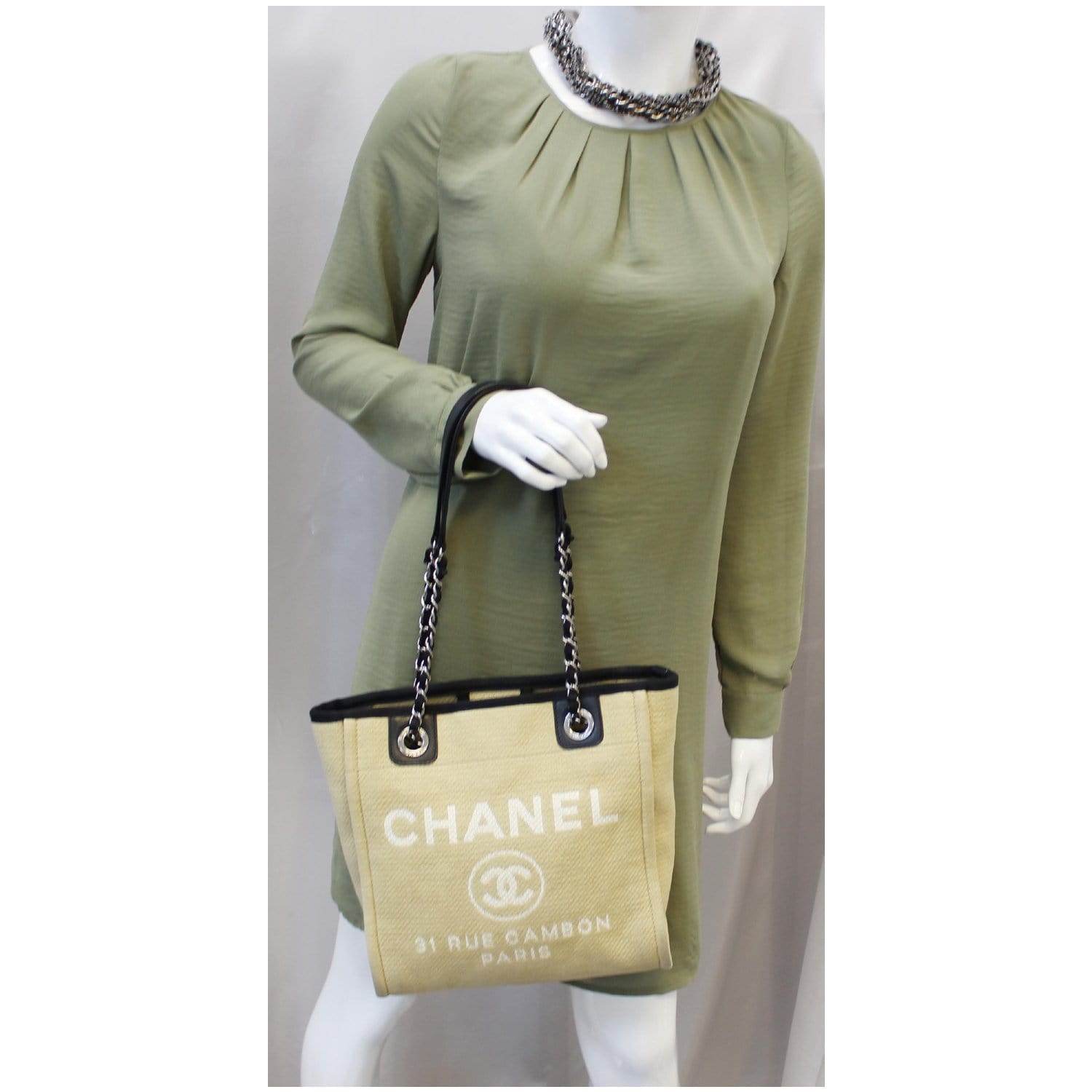 Chanel Small Deauville Shopping Tote in Dark Blue Denim Fabric and LGHW