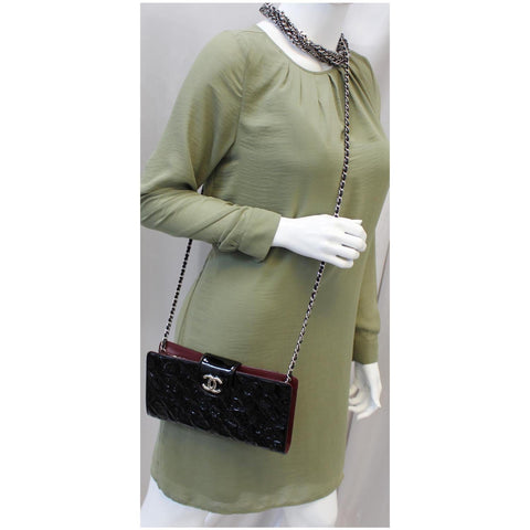 CHANEL Lucky Symbols Pochette Patent Leather Wallet on a Chain Black