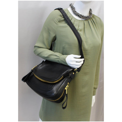 TOM FORD Jennifer Zip Medium Leather Shoulder Bag Black