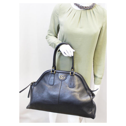 GUCCI Rebelle Top Handle Black Leather Satchel Handbag-US