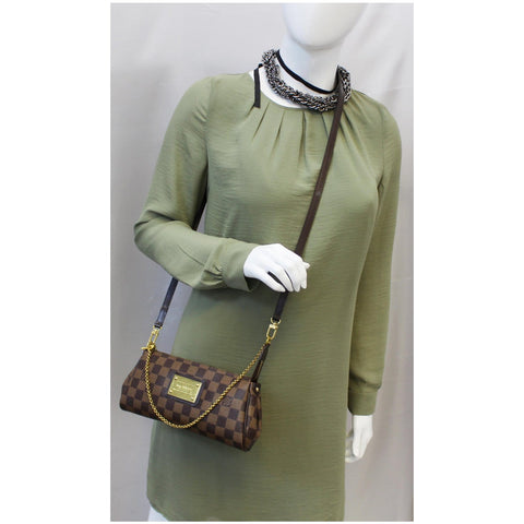 LOUIS VUITTON Pochette Eva Damier Ebene Clutch Crossbody Bag Brown