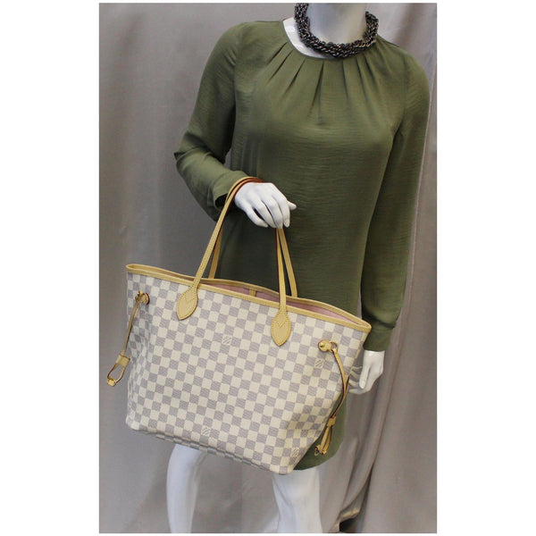 LOUIS VUITTON Neverfull MM Damier Azur Tote Shoulder Bag White
