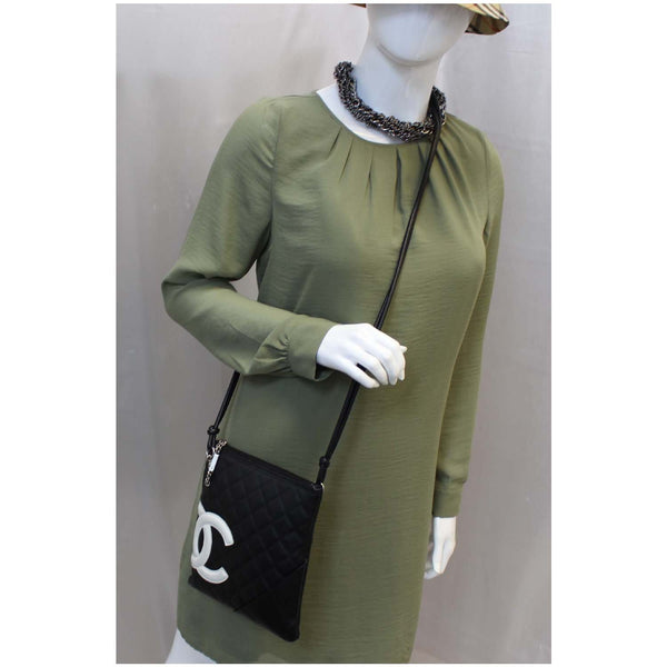 CHANEL Cambon Flat Calfskin Leather Messenger Crossbody Bag Black-US