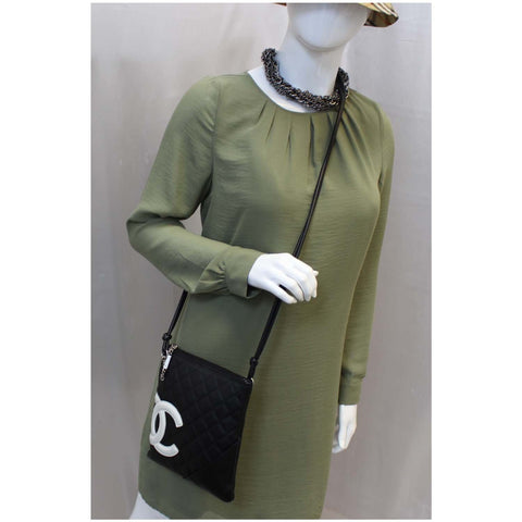 CHANEL Cambon Flat Calfskin Leather Messenger Crossbody Bag Black-US