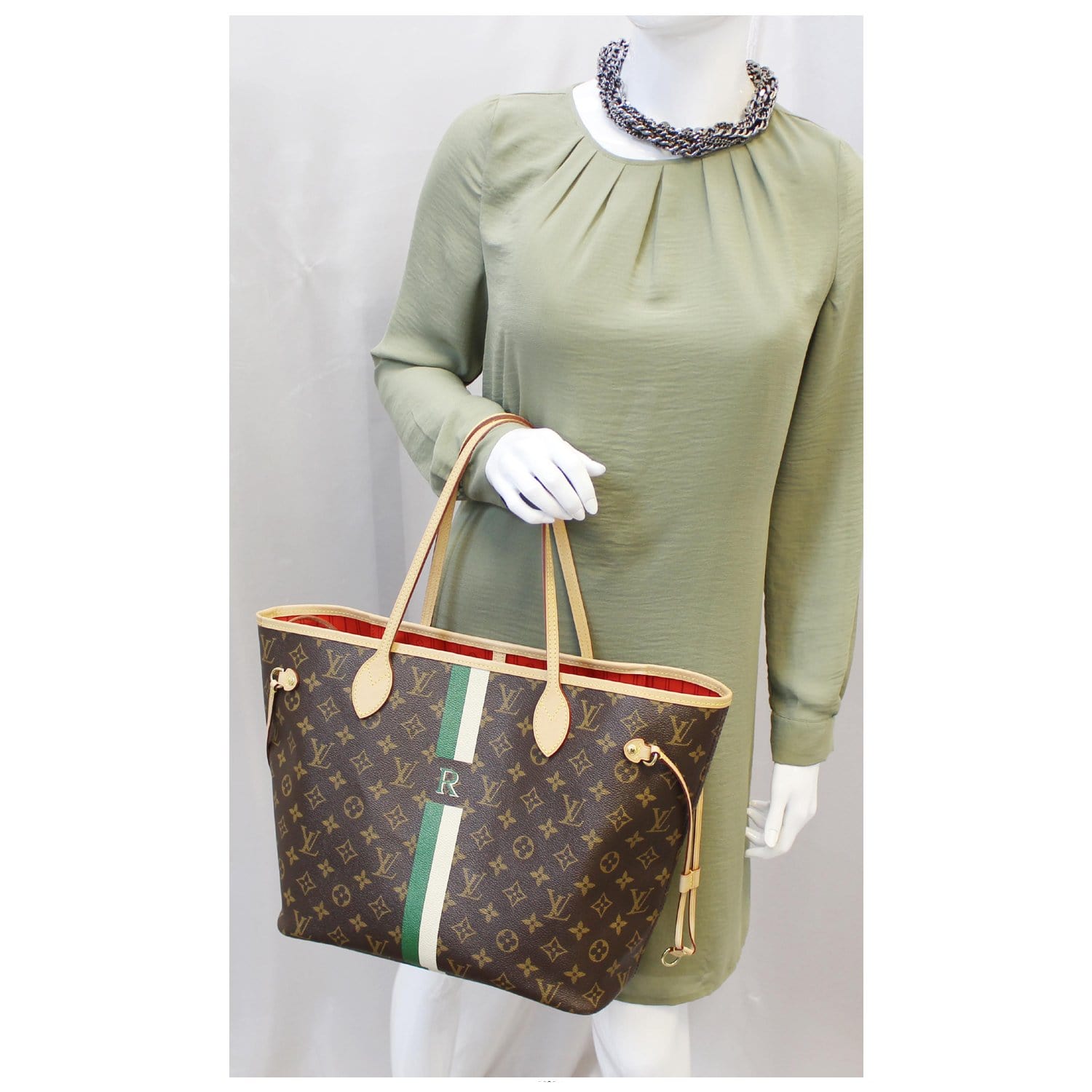 Stunning GMF Initials LV Neverfull Designer Tote and Mini Pouch