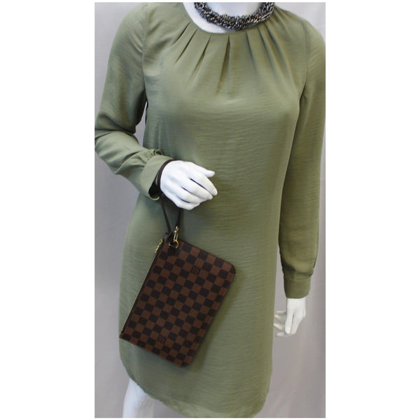 Louis Vuitton Neverfull Wristlet Damier Ebene Pouch for women