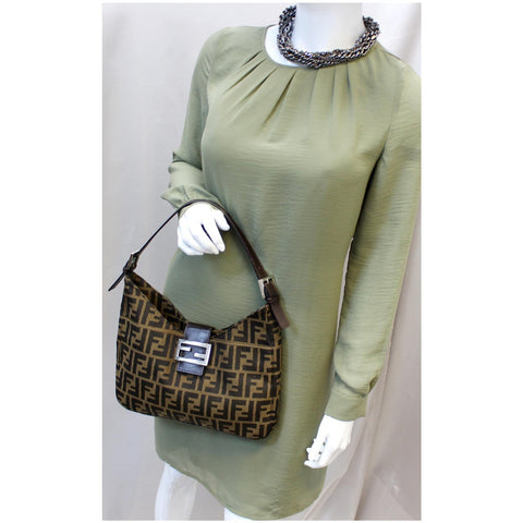 FENDI Zucca Canvas Hobo Shoulder Bag Brown-US
