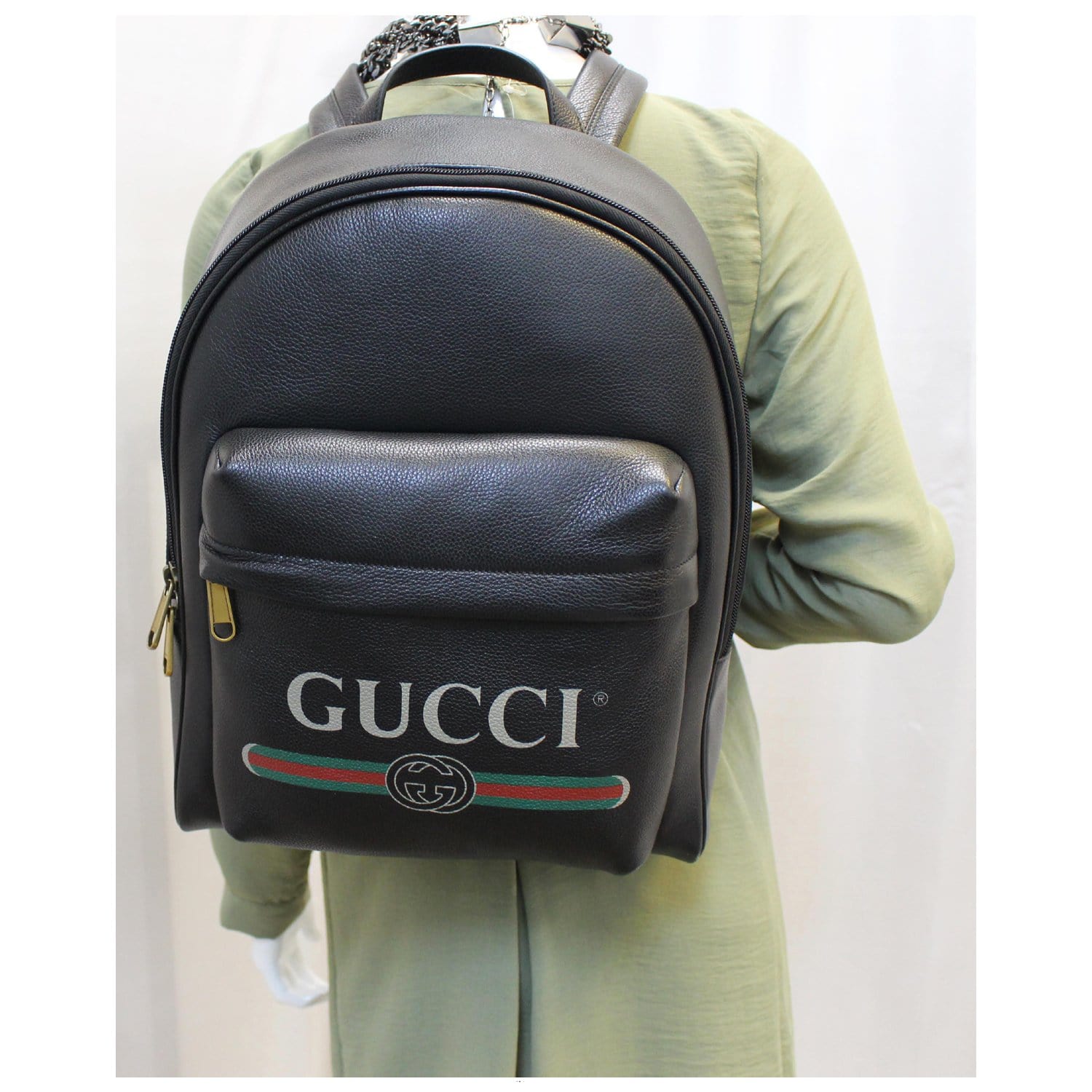 Gucci Leather Print Backpack Bag Black - Gucci Bags