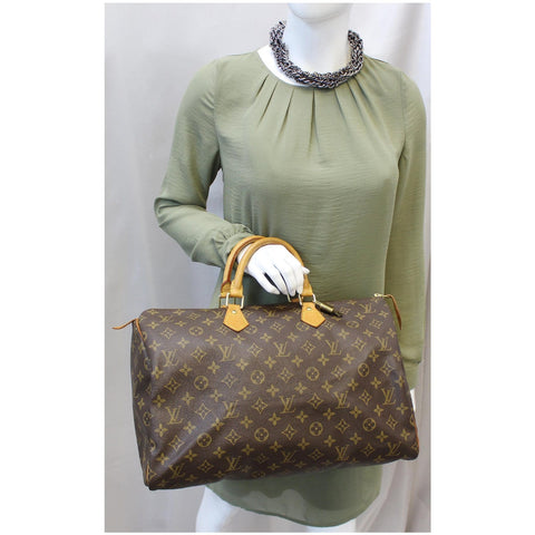 LOUIS VUITTON Speedy 40 Monogram Canvas Satchel Handbag Brown-US