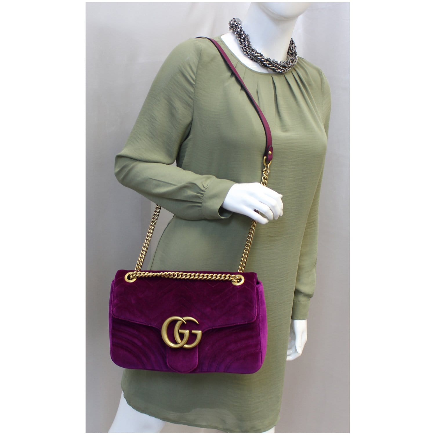 Gucci Purple Quilted Velvet Embroidered Loved Medium Marmont Bag