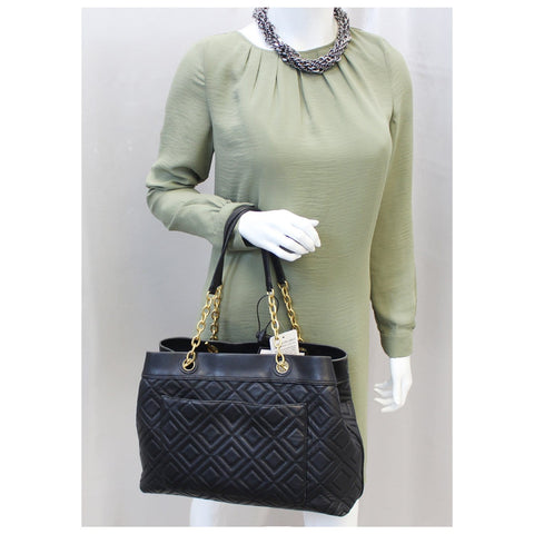 TORY BURCH Large Fleming Black Leather Tote Bag-US