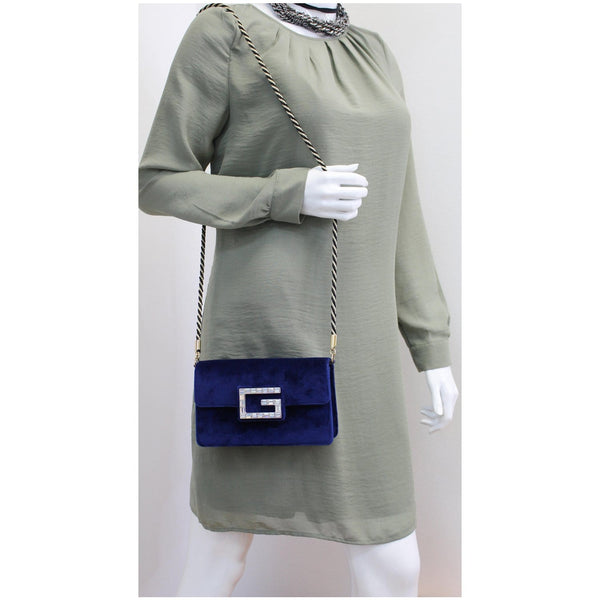Gucci Broadway Mini Velvet Shoulder Bag Blue - 15% OFF