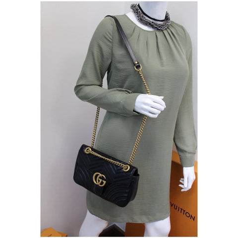 GUCCI GG Marmont Small Matelasse Leather Crossbody Bag Black 443497