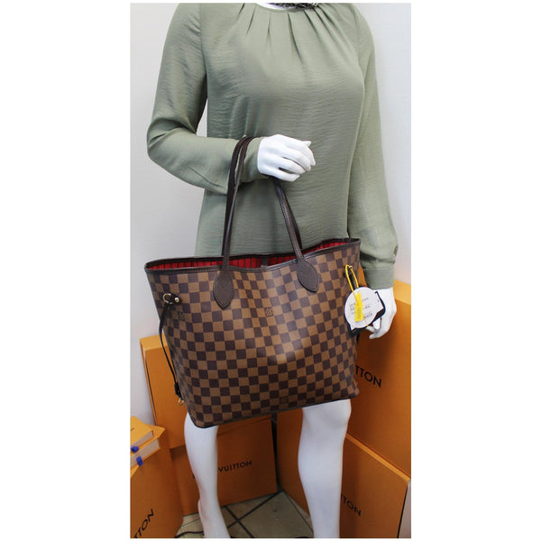 LOUIS VUITTON Neverfull MM Damier Ebene Tote Shoulder Bag Brown
