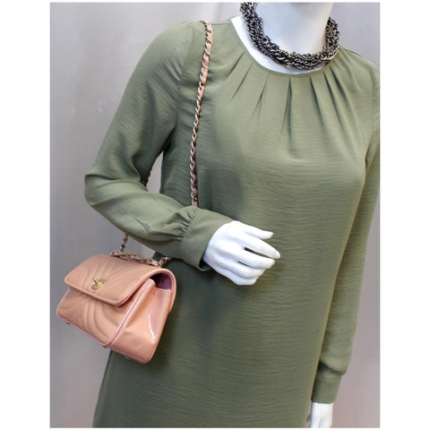 used Chanel Flap Shoulder Bag Patent Leather Peach