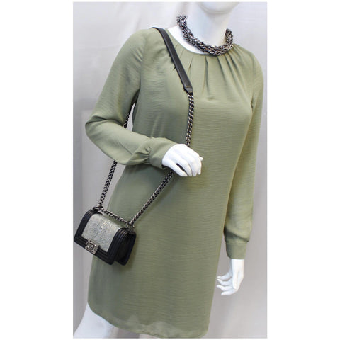 CHANEL Mini Boy Galuchat Stingray Flap Bag Black Silver-US