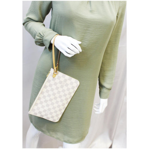 LOUIS VUITTON Pochette Wristlet Pouch Damier Azur Neverfull MM White