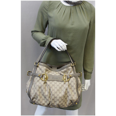 GUCCI Jockey Medium GG Canvas Monogram Tote Bag Beige 203546-US