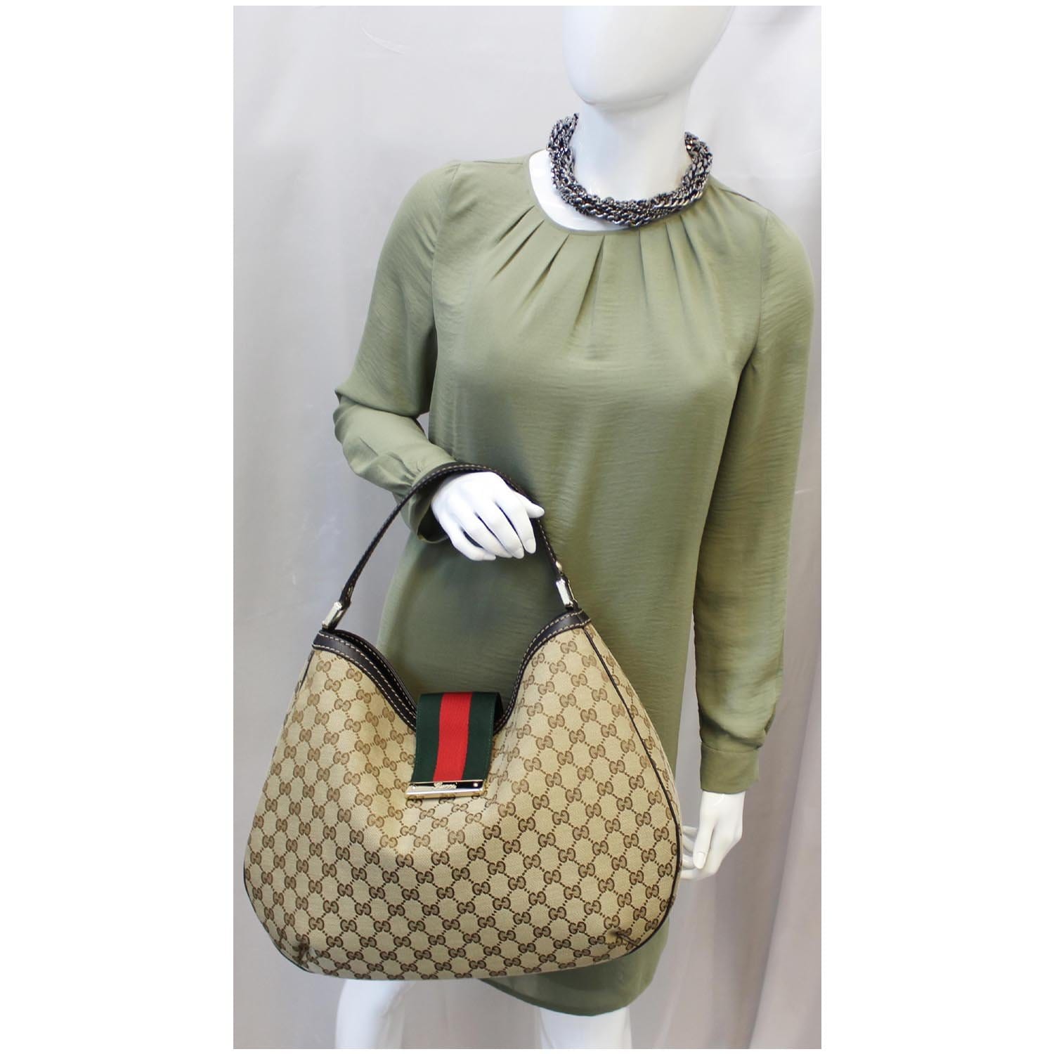 GUCCI New Ladies Web GG Canvas Large Hobo Bag Beige 233604