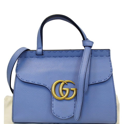 GUCCI GG Marmont Leather Top Handle Shoulder Bag Blue 442622