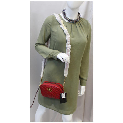 GUCCI GG Marmont Matelasse Mini Leather Crossbody Bag Red