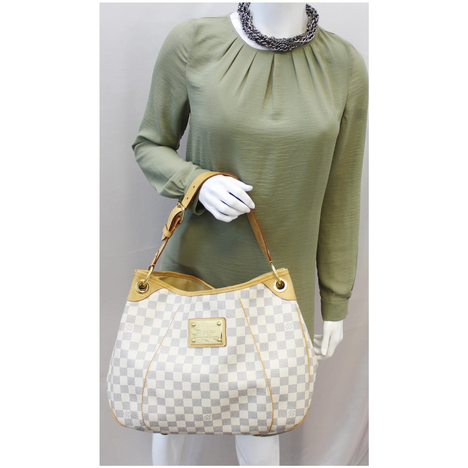 Pre Owned Authentic Louis Vuitton White Damier Azur Canvas Galliera PM  Shoulder Bag - Mrs Vintage - Selling Vintage Wedding Lace Dress / Gowns &  Accessories from 1920s – 1990s. And many