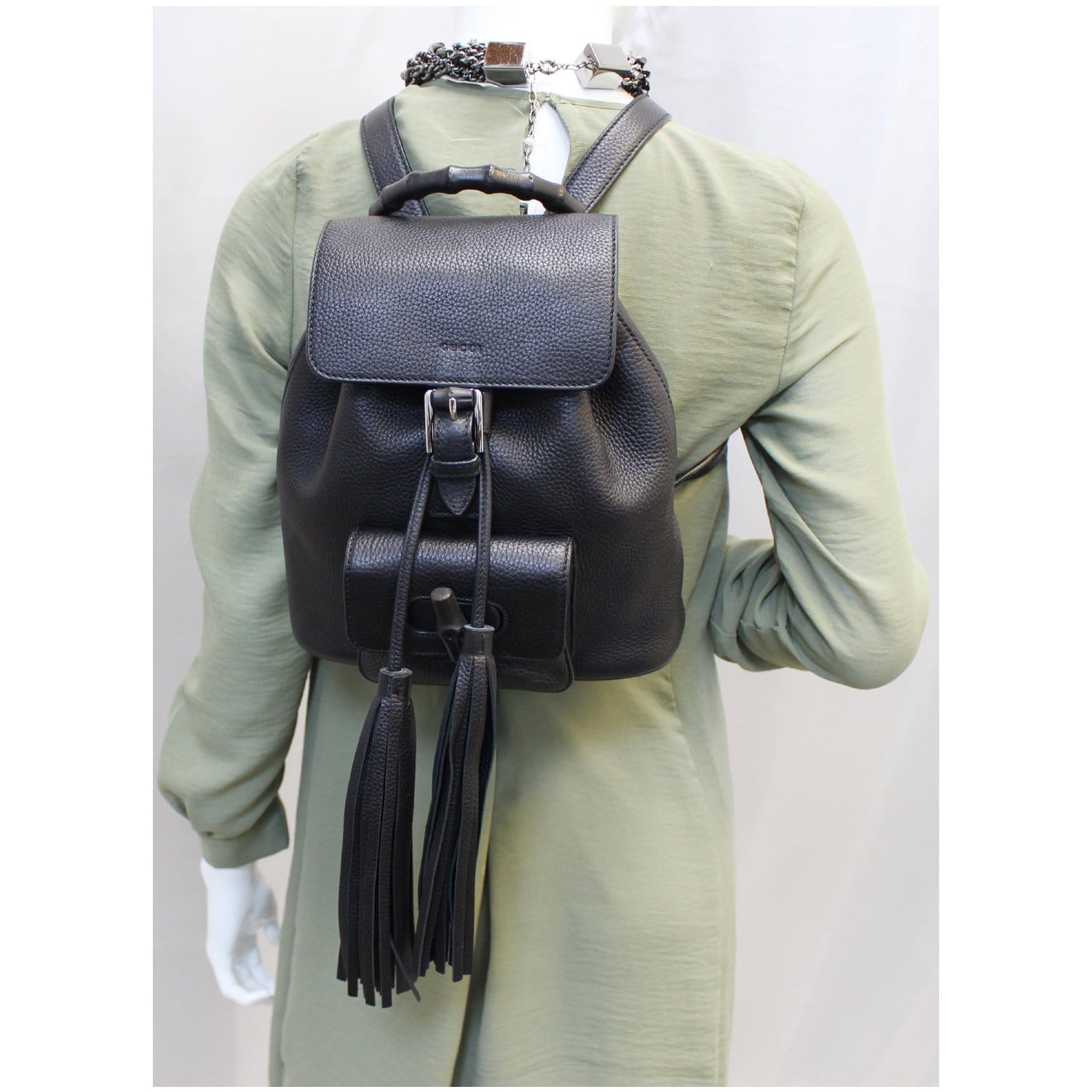 bamboo leather backpack Gucci Bamboo Pebbled Leather Backpack Bag Black