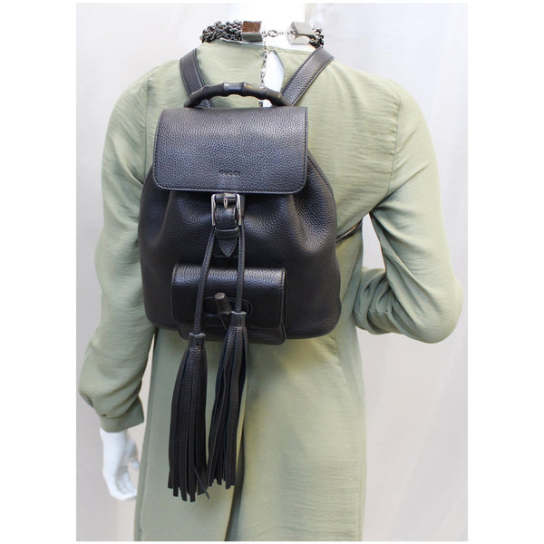 Gucci Bamboo Pebbled Leather Backpack Bag Black - women backpack