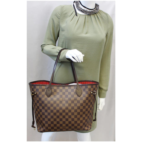 LOUIS VUITTON Neverfull MM Damier Ebene Shoulder Bag Brown