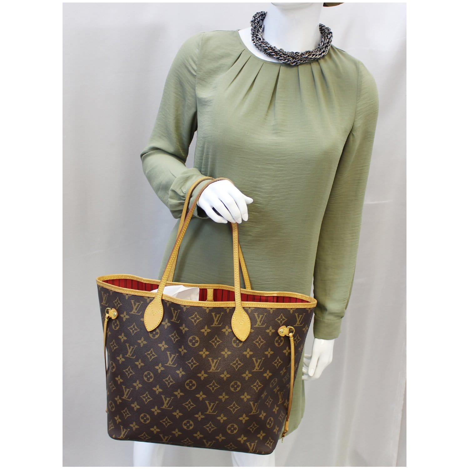 LOUIS VUITTON Monogram Neverfull MM Tote Bag Brown Turquoise M41601 90192196