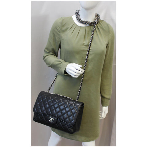 CHANEL Jumbo Classic Single Flap Caviar Leather Shoulder Bag Black-US