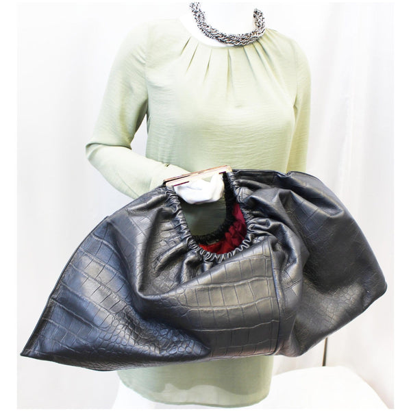 Versace Embossed Leather Satchel Bag Black - Large Size