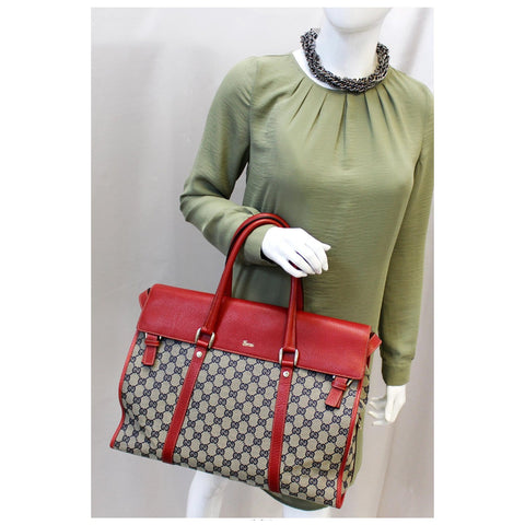 GUCCI GG Monogram Canvas Work Tote Bag Navy/Red