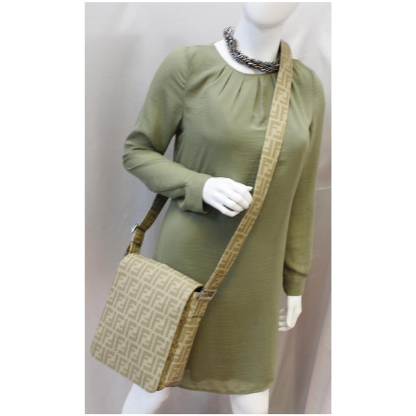 FENDI Zucca Flap Messenger Crossbody Bag Taupe