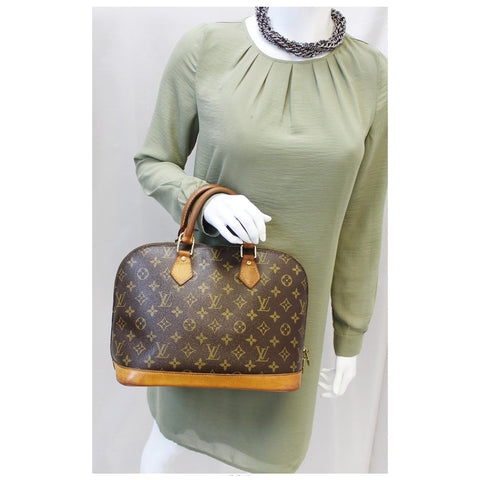 LOUIS VUITTON Alma Monogram Canvas Satchel Bag Brown-US