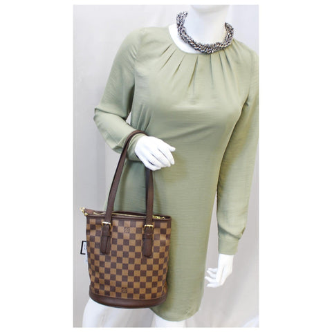 LOUIS VUITTON Marais Bucket Damier Ebene Shoulder Bag Brown