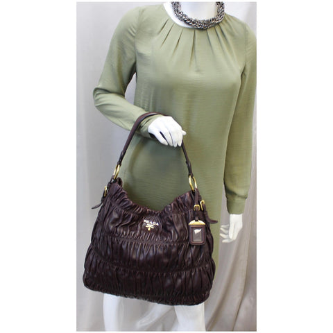 PRADA Gaufre Nappa Leather Hobo Bag Brown-US