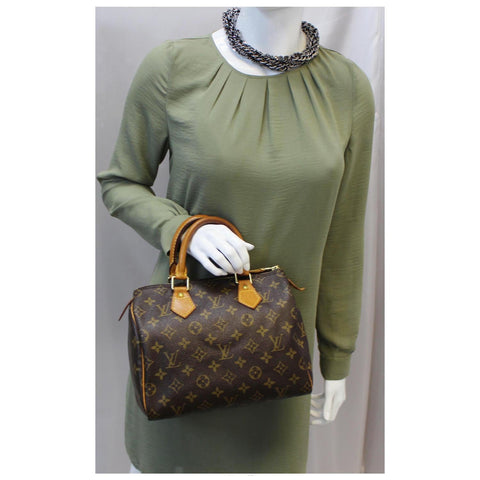 LOUIS VUITTON Speedy 25 Monogram Canvas Satchel Bag Brown-US