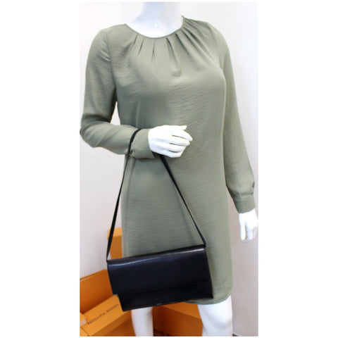 CELINE Folded Clutch Strap Leather Shoulder Bag Black