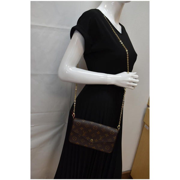 LOUIS VUITTON Felicie Monogram Canvas Pochette Crossbody Bag Brown