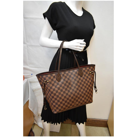 LOUIS VUITTON Neverfull MM Damier Ebene Tote Bag Brown