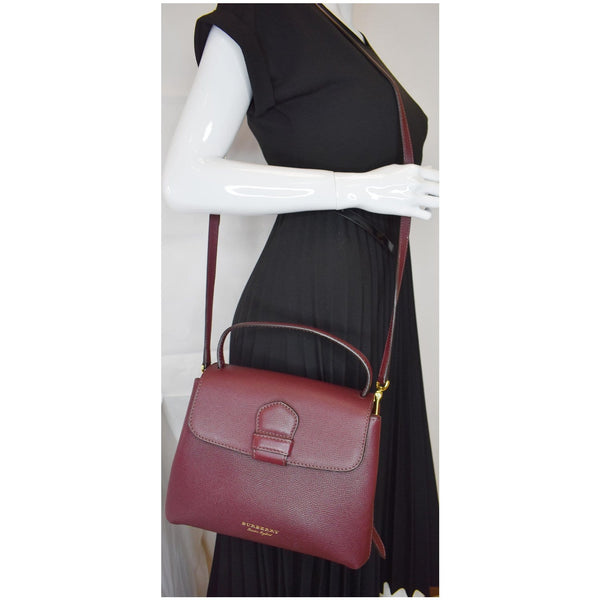 BURBERRY Camberley Small House Check Tote Shoulder Bag Dark Red