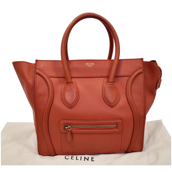 CELINE Drummed Mini Luggage Calfskin Leather Tote Bag Red