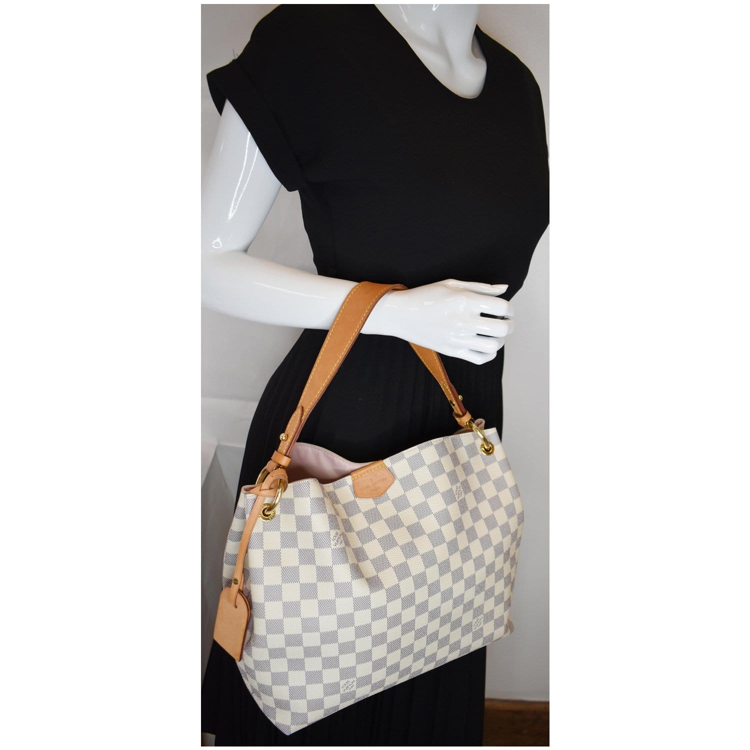 Louis Vuitton White and Blue Damier Azur Coated Canvas Graceful mm Gold Hardware, 2021-2022 (Like New), Womens Handbag