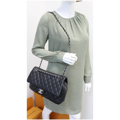 CHANEL Medium Flap Caviar Leather Shoulder Bag Black