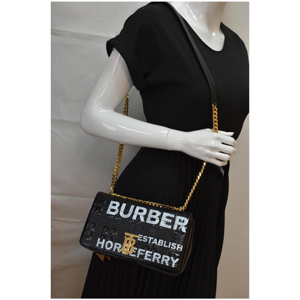 Burberry Small Horseferry Print Lola Quilted Leather Bag Black