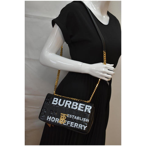 Burberry Small Horseferry Print Lola Quilted Leather Bag Black