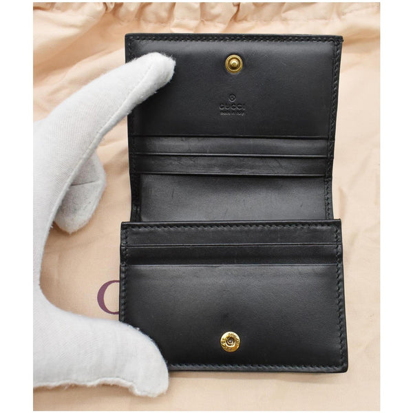 GUCCI Crystal Cat Guccissima Leather Card Case Wallet Black 548057