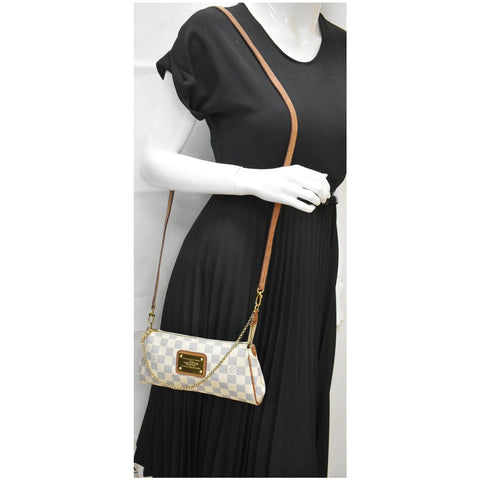 LOUIS VUITTON Pochette Eva Damier Azur Clutch Crossbody Bag White
