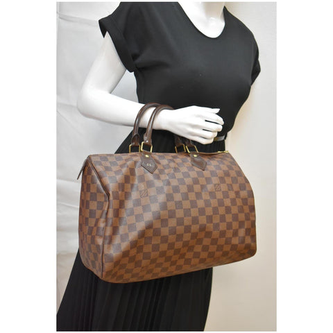 LOUIS VUITTON Speedy 35 Damier Ebene Satchel Bag Brown